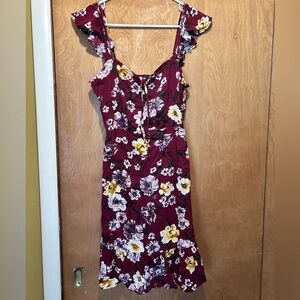 Maurices Burgundy Floral Midi Dress
